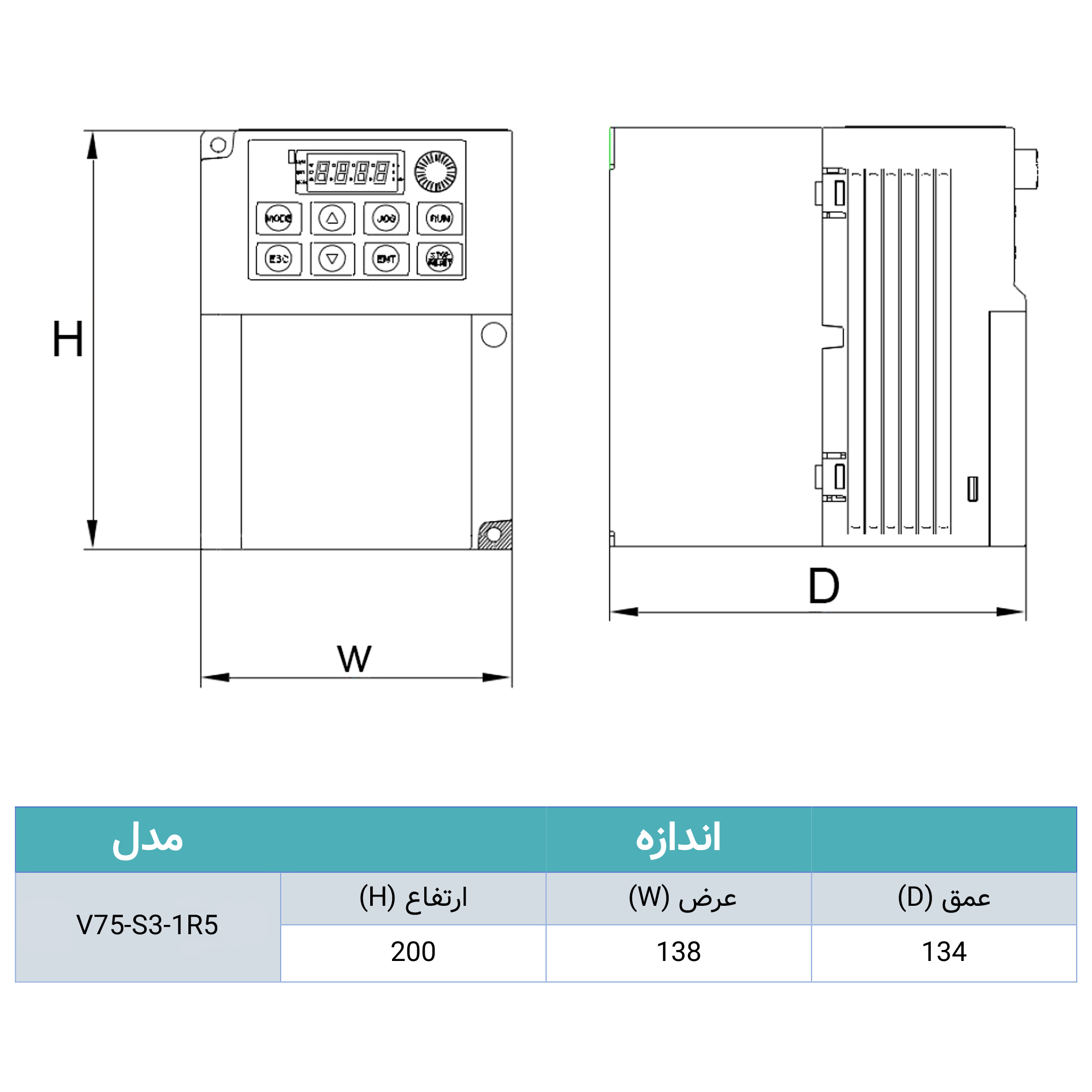 اینورتر(درایو) سافت پاور تکفاز به سه فاز380 -(V75-S3-1R5)-توان1.5KW