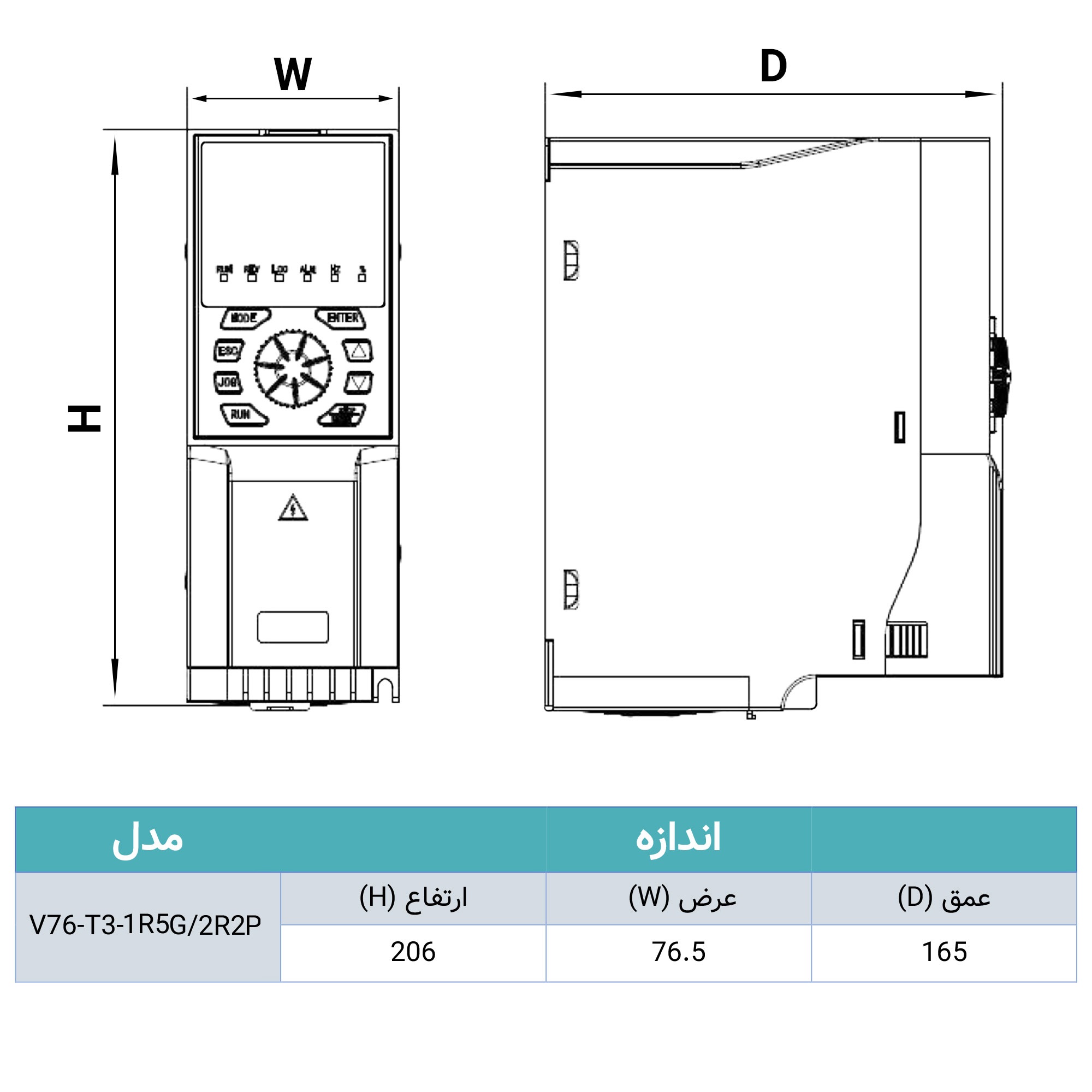 اینورتر(درایو) سافت پاور سه فاز به سه فاز380 -(V76-T3-1R5G/2R2P)-1.5KWکاربری سنگین-2.2KWکاربری عمومی