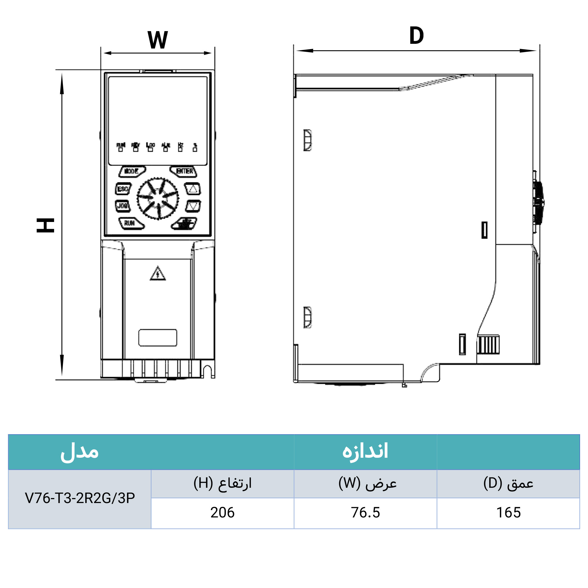 اینورتر (درایو) سافت پاور 2.2KW کاربری سنگین – 3KW کاربری عمومی سه فاز به سه فاز 380 – (V76-T3-2R2G/3P)