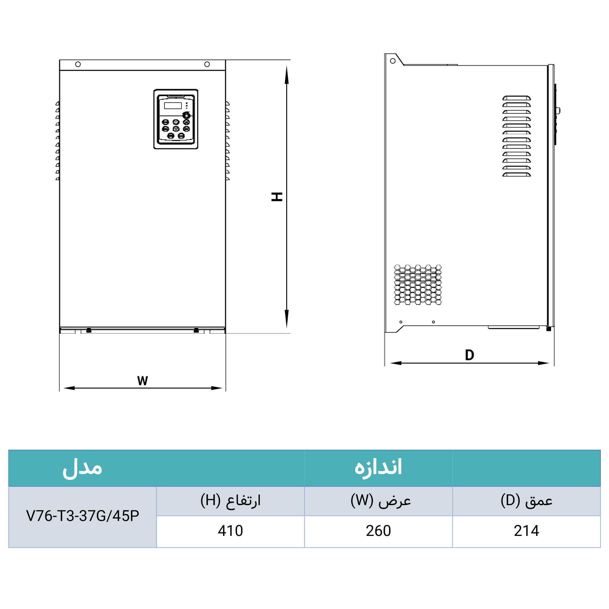 اینورتر (درایو) سافت پاور 37KW کاربری سنگین – 45KW کاربری عمومی سه فاز به سه فاز 380 – (V76-T3-37G/45P)